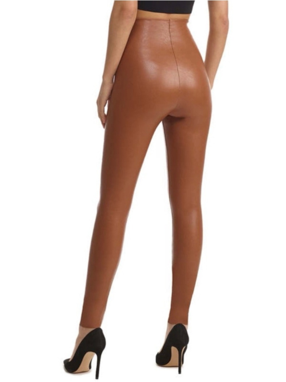 Commando Faux Leather Legging in Cocoa Size Small High Waist Stretch Raw Hem